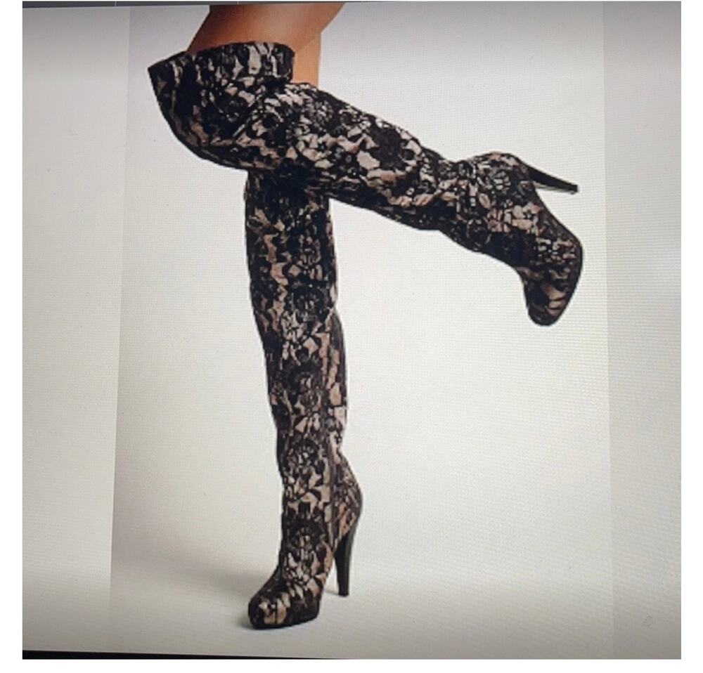 Colin Stuart Thigh High Lace Sexy Stiletto Womens Boots Size 7